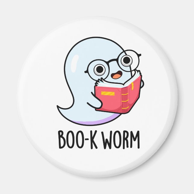 Aimant Boo-k Worm Funny Halloween Bookworm Ghost Pun (Devant)