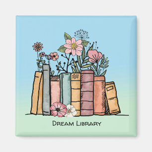 Aimant Books and wild flowers dream library personalize