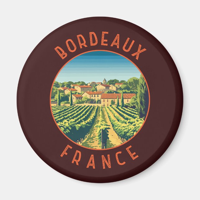 Aimant Bordeaux France Rétro Cercle Distressé (Devant)