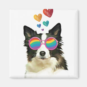 Aimant Border Collie  Chien avec coeurs Saint-Valentin 