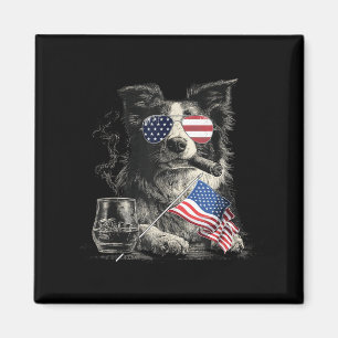 Aimant Border Collie Papa Chien Patriote Drapeau Américai