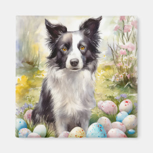 Aimant Bordure Collie Chien avec Oeufs de Pâques Fête