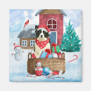 Aimant Bordure Collie Chien dans la neige Maison de Chien