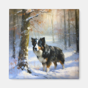 Aimant Bordure Collie Laisser neiger Noël