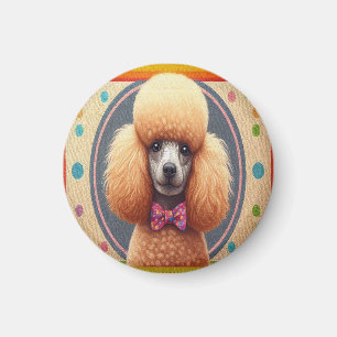 Aimant Bordure colorée du chien de caniche réaliste et él