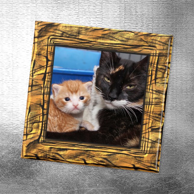 Aimant Bordure de photo des bandes de tigres (Create Your Own Family Cat Photo Magnet)