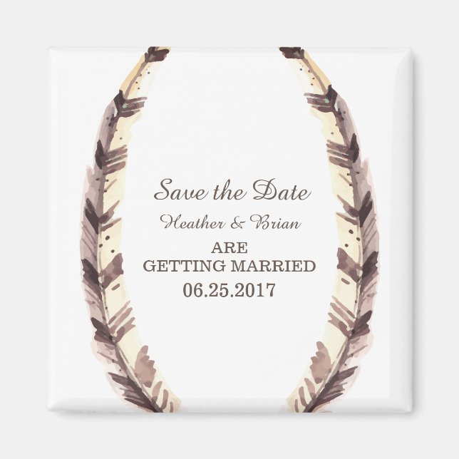 Aimant Bordure en plumes Enregistrer l'aimant de date (Devant)