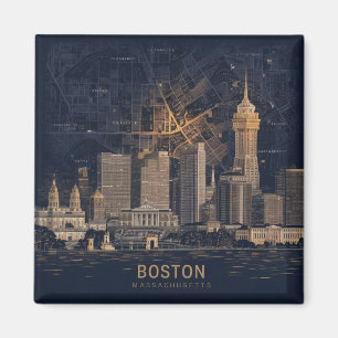 Aimant Boston, Boston Massachusetts City Skyline avec car