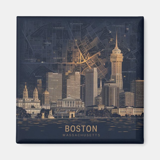 Aimant Boston, Boston Massachusetts City Skyline avec car (Devant)
