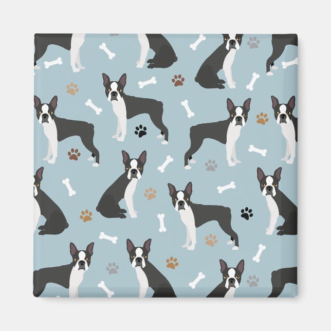 Aimant Boston Terrier Bones and Paws (Devant)