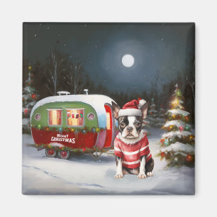 Aimant Boston Terrier Caravan Christmas Adventure