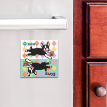Boston Terrier Cartoon Dirty / Clean