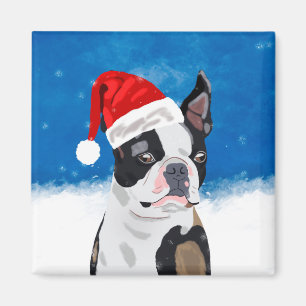 Aimant Boston Terrier Chien dans neige Noël Joyeux vacanc