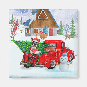 Aimant Boston Terrier chien en livraison de Noël Camion