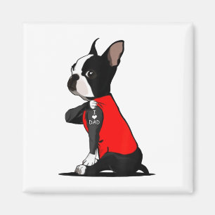 Aimant Boston Terrier Chien Tattoo J'aime papa Famille dr