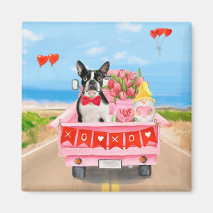 Aimant Boston Terrier Chien Valentine's Day Truck Hearts