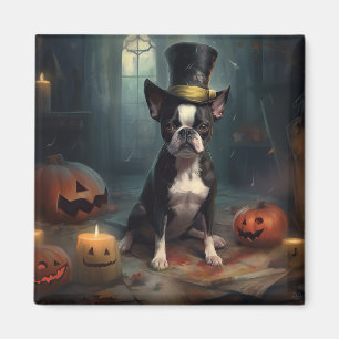 Aimant Boston Terrier Citrouille Halloween effroi