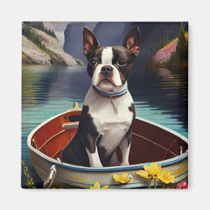 Aimant Boston Terrier sur une rame : une aventure Pittore