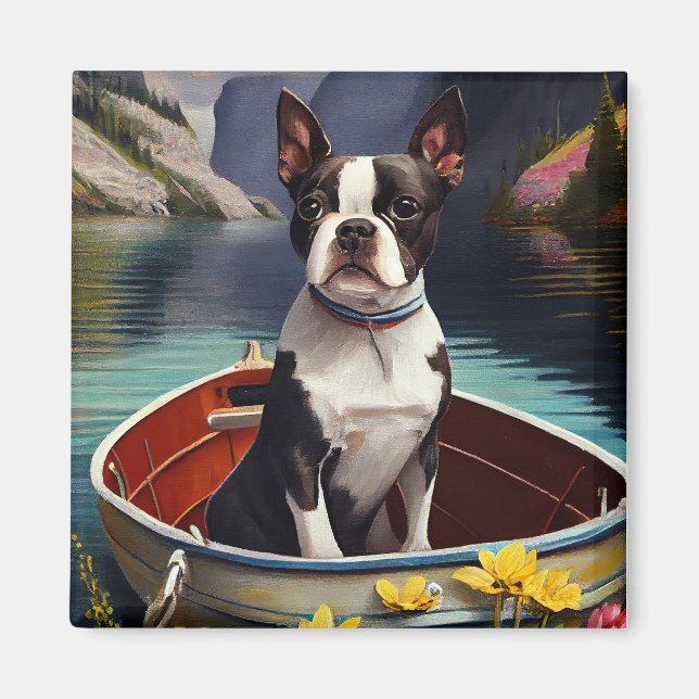 Aimant Boston Terrier sur une rame : une aventure Pittore (Devant)