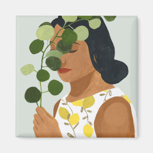 Aimant Botany Portrait - Femme avec verdure