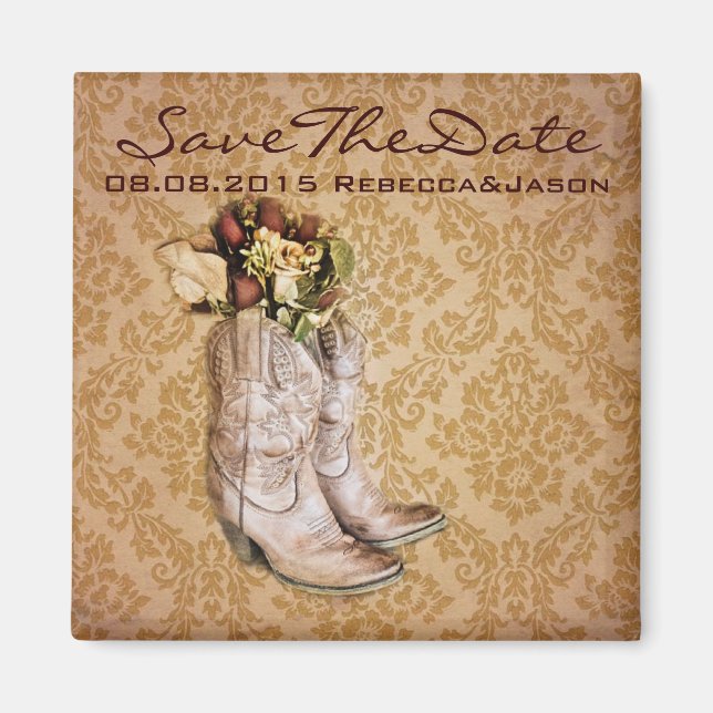 Aimant bottes de cowboy mariage campagnard ouest enregist (Devant)