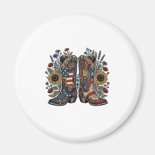 Aimant Bottes de cowboy patriotiques Chemise florale au t
