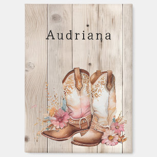 Aimant Bottes florales de cowgirl ivoire Faux bois Person