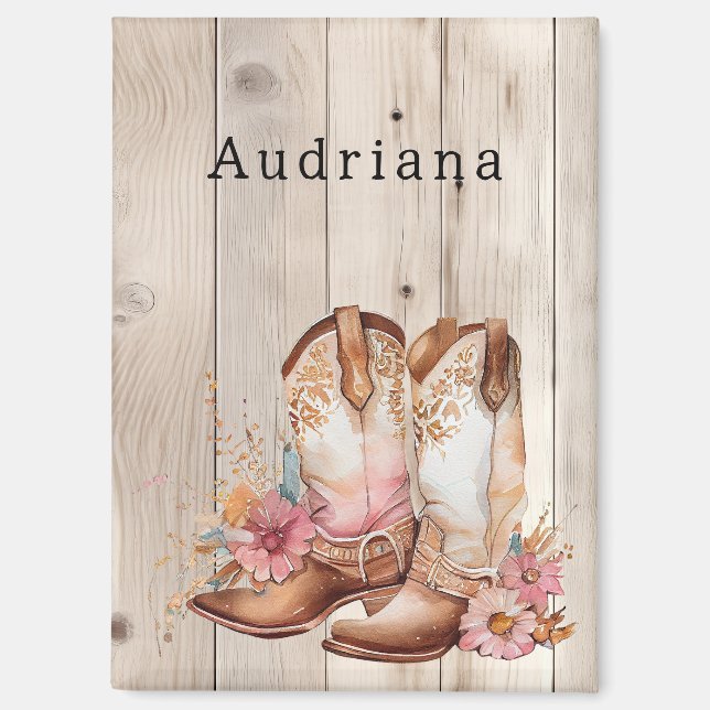 Aimant Bottes florales de cowgirl ivoire Faux bois Person (Recto)