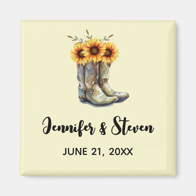 Aimant Bottes rustiques Cowboy avec tournesol (Devant)