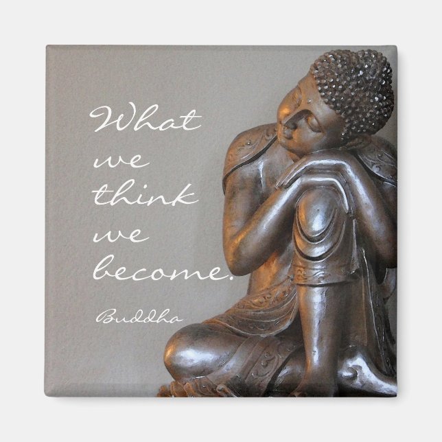 Aimant Bouddha en argent paisible avec une citation inspi (Devant)