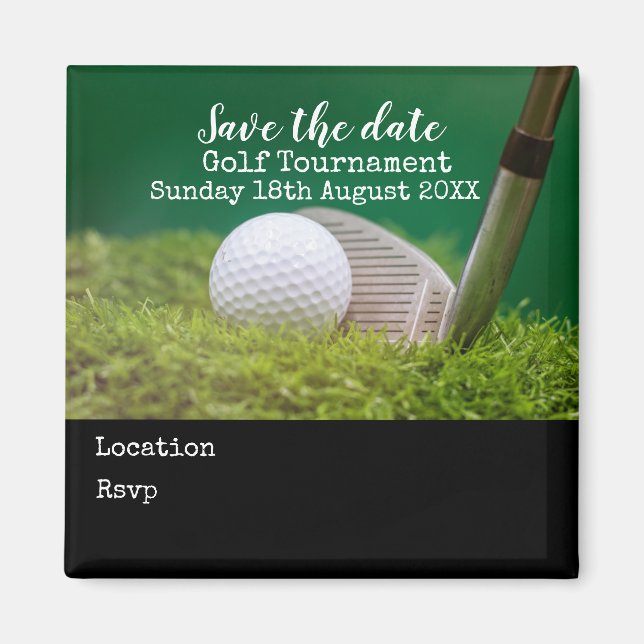Aimant Boule de golf avec club de golf sur vert enregistr (Devant)