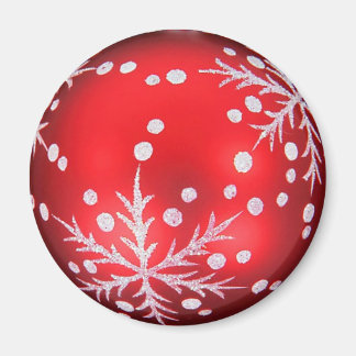 Aimant Boule de Noël rouge à cristal au neige