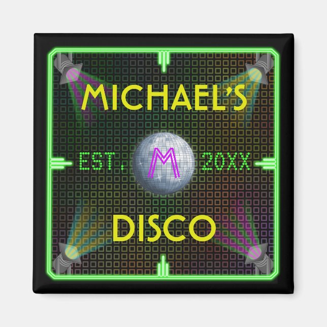 Aimant Boule Disco des années 70 personnalisable (Devant)