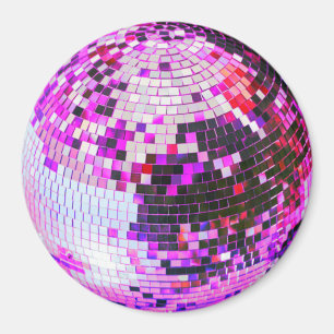 Aimant Boule disco rétro scintillement paillettes rose an