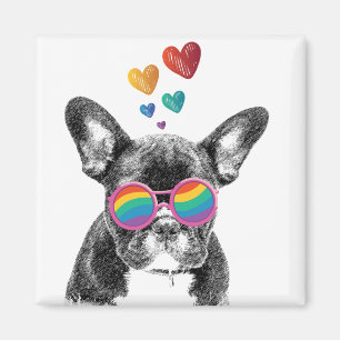 Aimant Bouledogue français avec coeurs Saint-Valentin