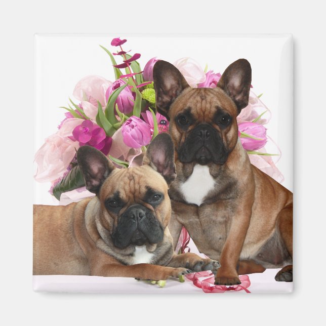 Aimant Bouledogue français fleurs célébration Bouledogue  (Devant)