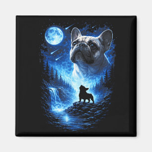 Aimant Bouledogue français hurlant à la lune nuit étoilée