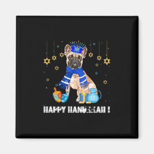 Aimant Bouledogue français Menorah Chapeau Joyeux Chanuka