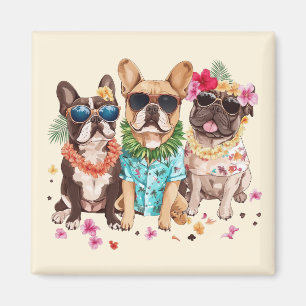 Aimant Bouledogues français hawaïens Lei de fleurs