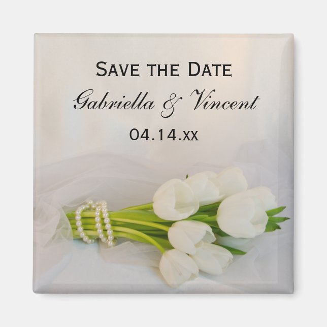Aimant Bouquet blanc Tulip Printemps mariage Enregistrer  (Devant)