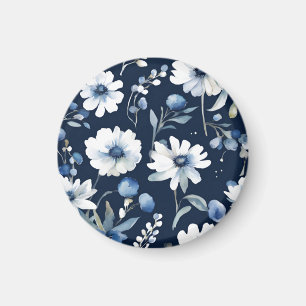 Aimant Bouquet de fleurs élégant aquarelle bleue