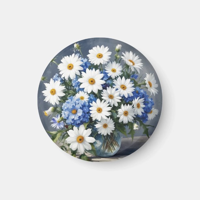 Aimant Bouquet de fleurs Élégantes marguerites Aquarelle (Devant)