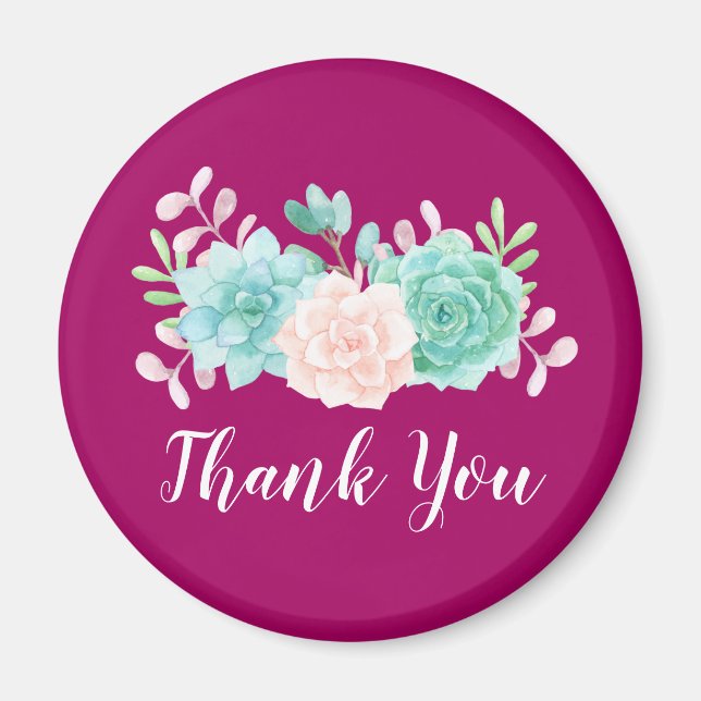 Aimant Bouquet de fleurs rose et vert Pastel sur Magenta  (Devant)