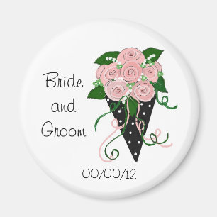 Aimant Bouquet de mariage élégant rose et noir
