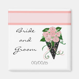 Aimant Bouquet de mariage élégant rose et noir