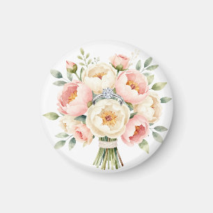Aimant Bouquet de pivoines romantique avec bague en diama