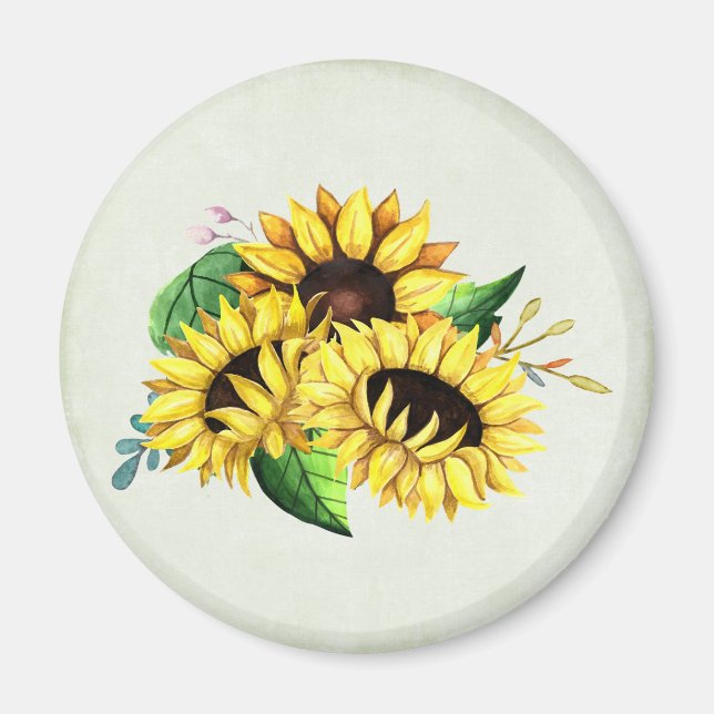 Aimant Bouquet de tournesol jaune en aquarelle (Devant)