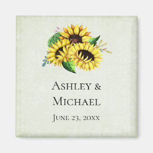 Aimant Bouquet de tournesol jaune en Mariage d'aquarelle