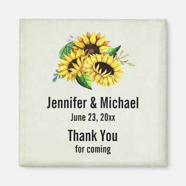 Aimant Bouquet de tournesol jaune en Mariage d'aquarelle (Devant)