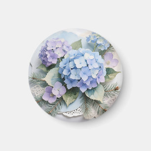 Aimant Bouquet d'hortensias bleus Aquarelle Sérénité